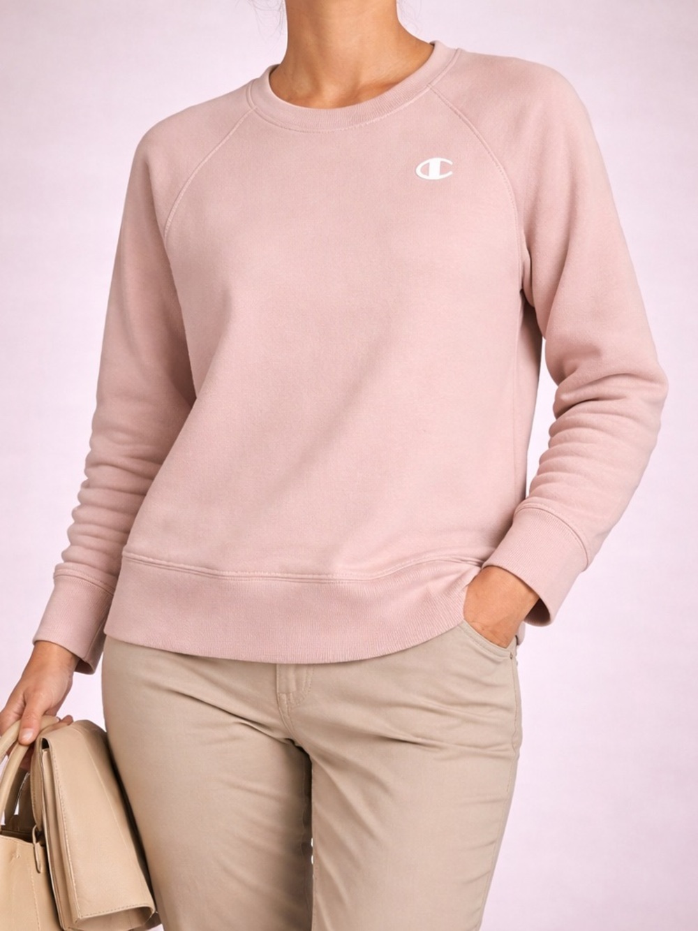 Champion Womens XL Pink Crewneck Sweatshirt Logo Pullover Casual Core Clean Girl